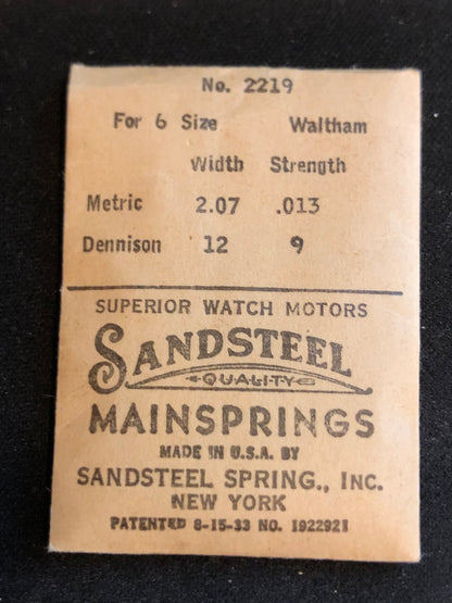 Sandsteel Mainspring for 6s Waltham No. 2219 - Steel