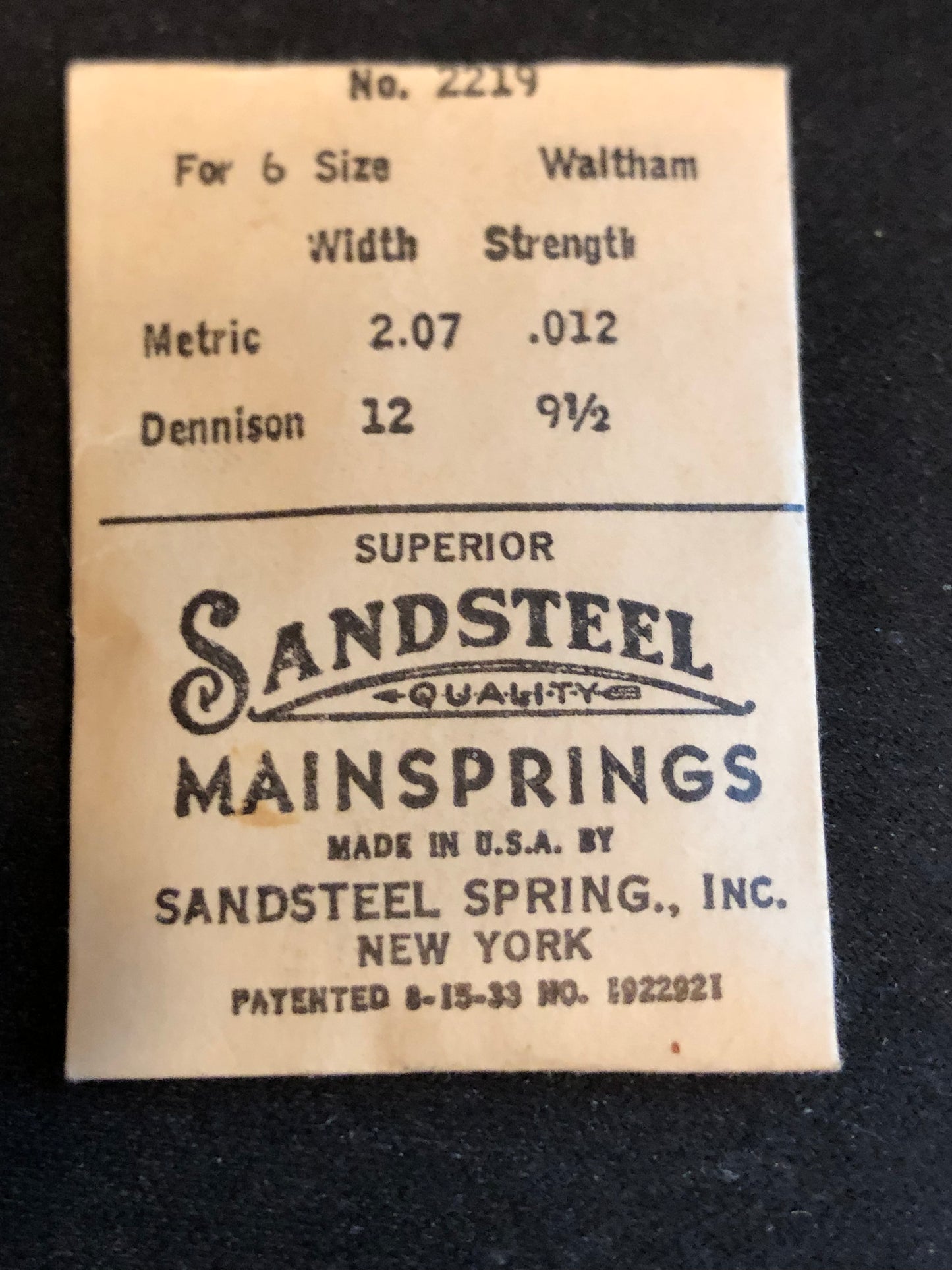 Sandsteel Mainspring for 6s Waltham No. 2219 - Steel