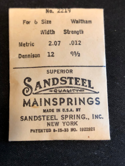 Sandsteel Mainspring for 6s Waltham No. 2219 - Steel