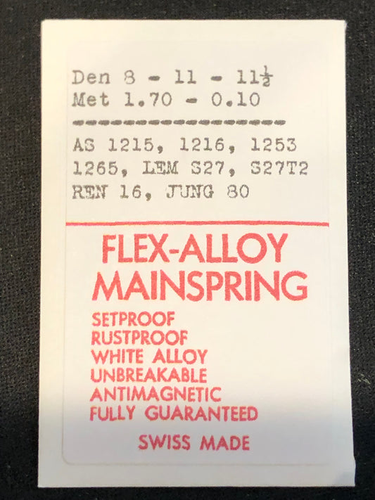 Flex-Alloy Mainspring for AS 1215, 1216, 1253, 1265, Lemania S27, S27T2 - Alloy