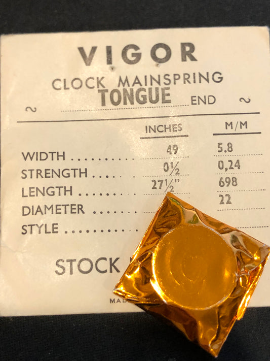 Vigor TONGUE End Clock Mainspring - 49 x 0½ x 27½" Long - T 580.1