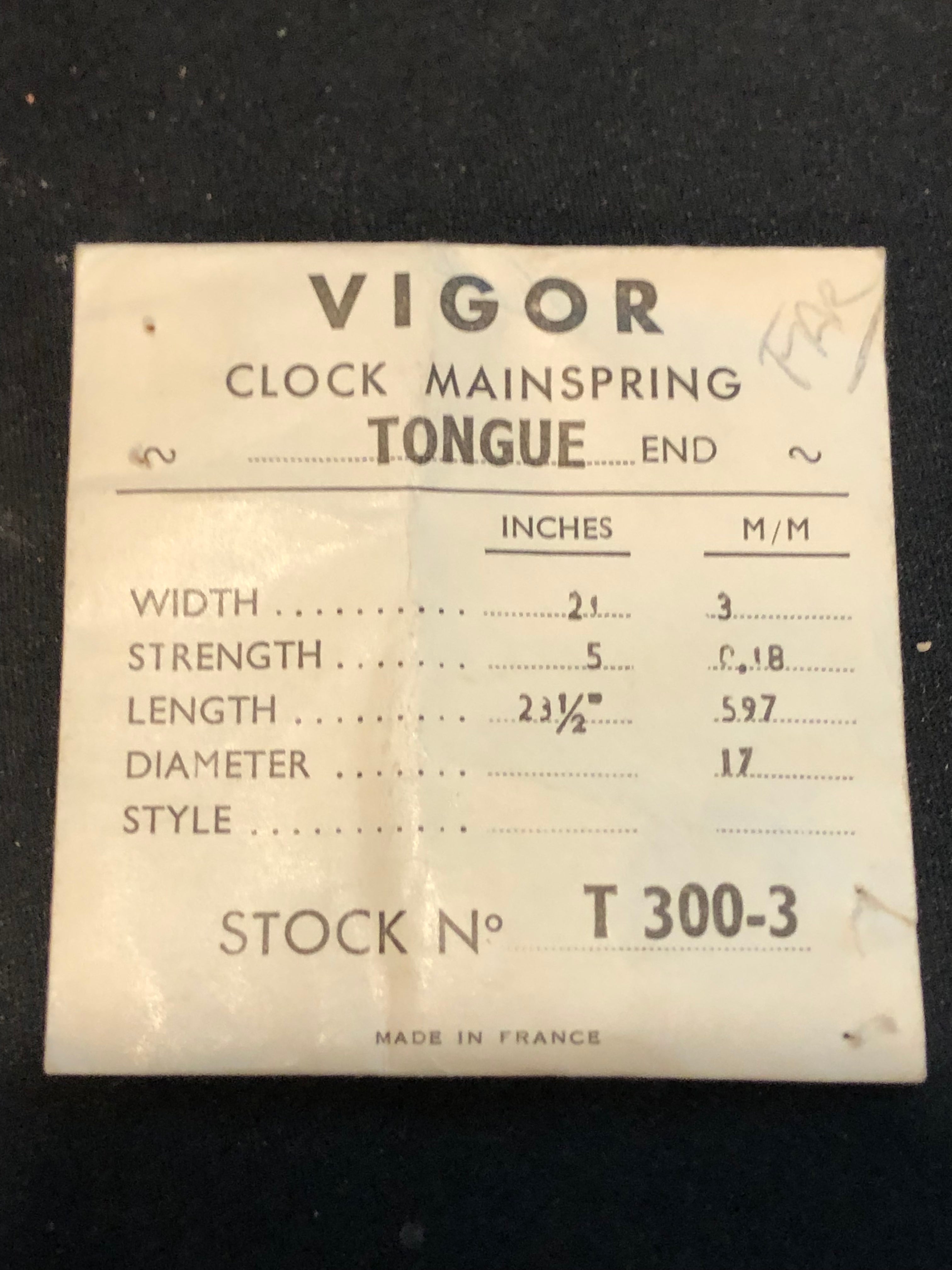 Vigor TONGUE End Clock Mainspring - 21 x 5 x 23½