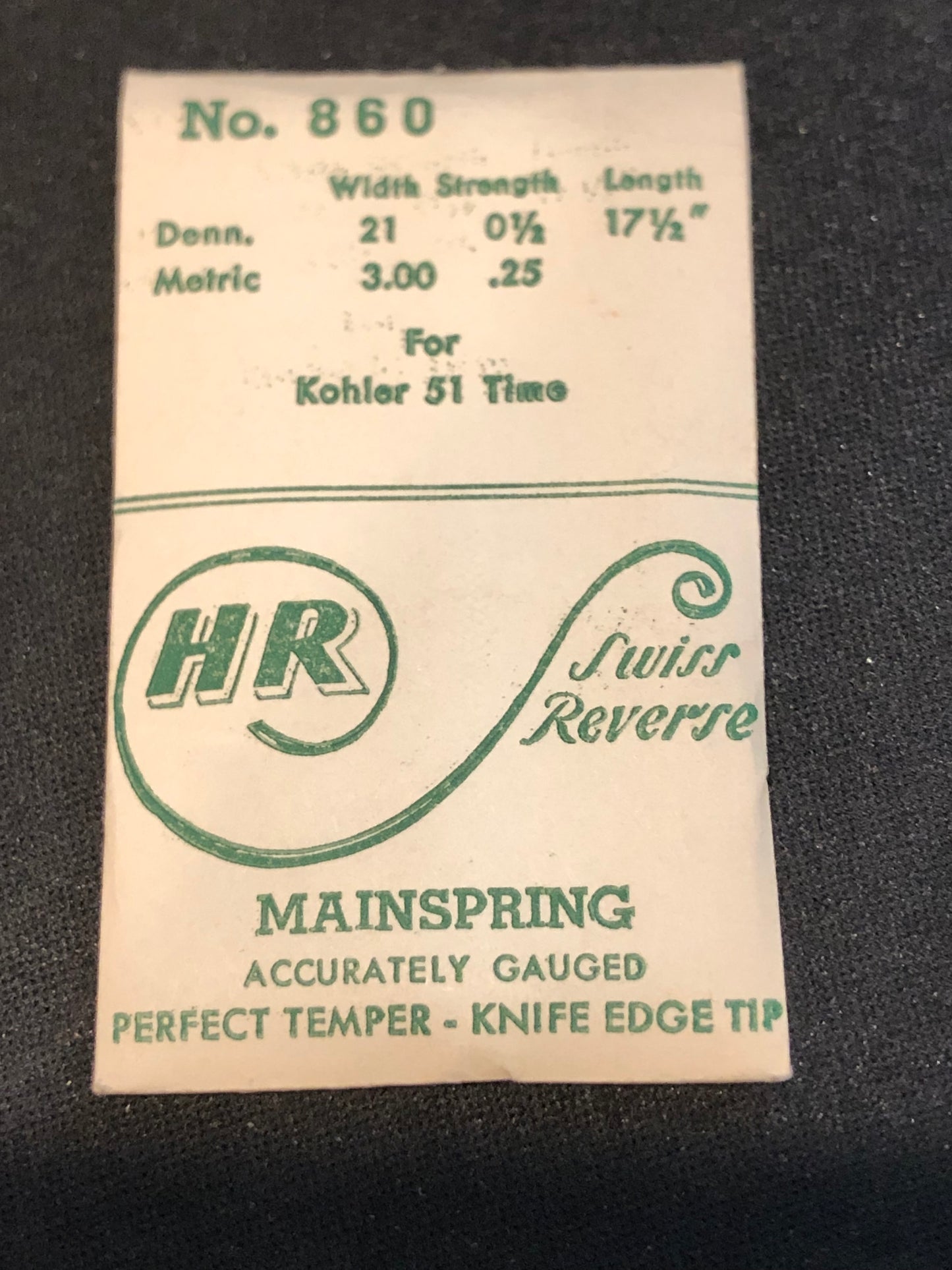 HR TIME Mainspring No. 860 for Kohler Model 51 Alarm / Travel Clocks