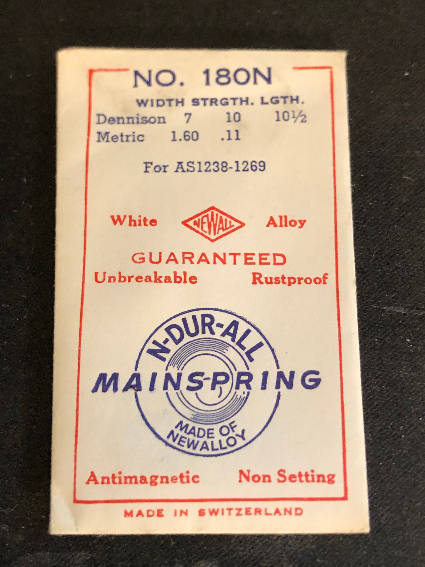 Newall Unbreakable Mainspring 180N for AS caliber 1238 - 1269 - Alloy