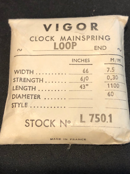 Vigor Open Loop Clock Mainspring - 66 x 6/0 x 43" Long - L 750.1