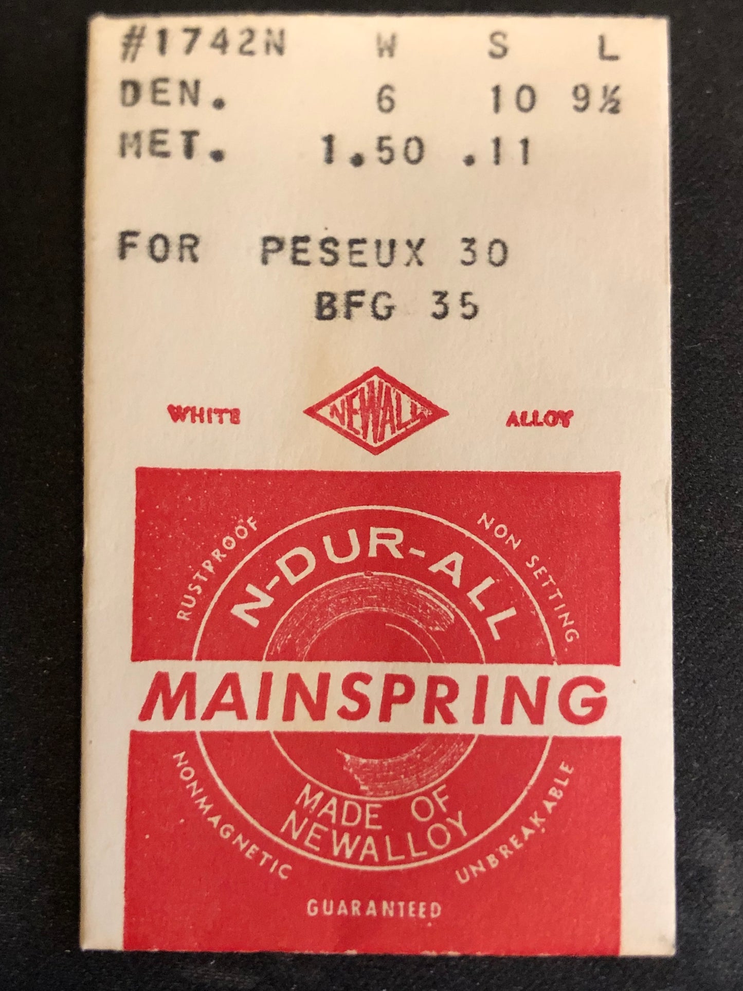 NEWALL Mainspring #1742N for Peseux 30, BFG 35 - Alloy