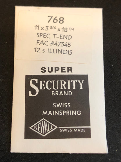 Newall SUPER Security Mainspring #768 for 12s Illinois Factory No 47345 - Alloy