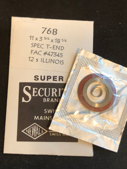 Newall SUPER Security Mainspring #768 for 12s Illinois Factory No 47345 - Alloy