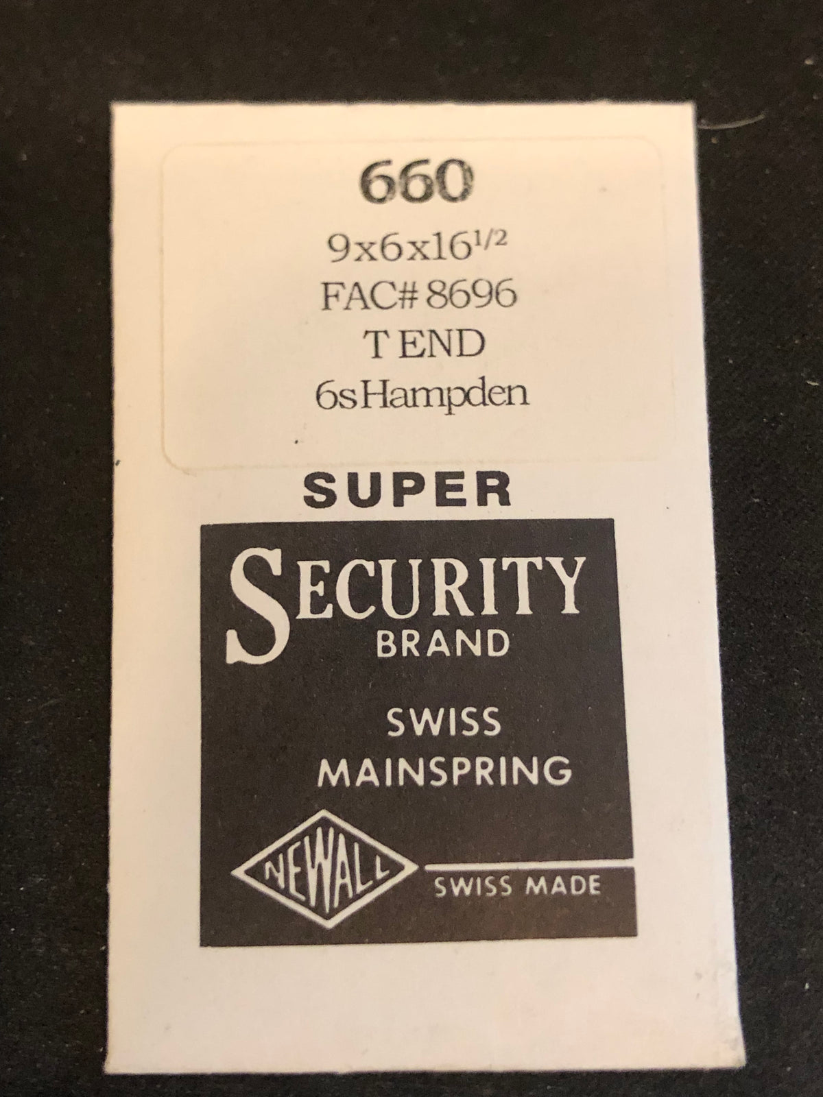 Newall SUPER Security Mainspring #660 for Hampden 6s No. 8696 - Alloy