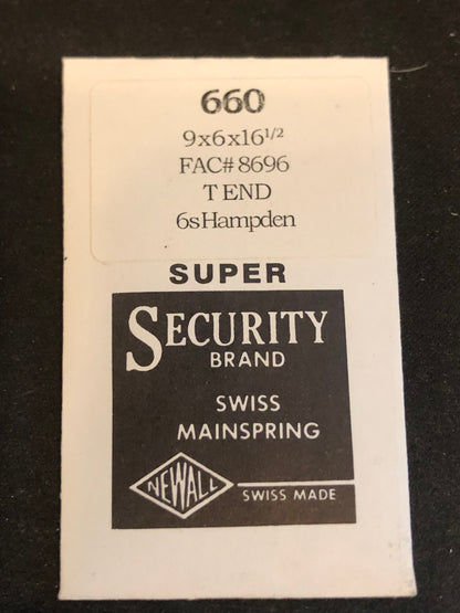 Newall SUPER Security Mainspring #660 for Hampden 6s No. 8696 - Alloy