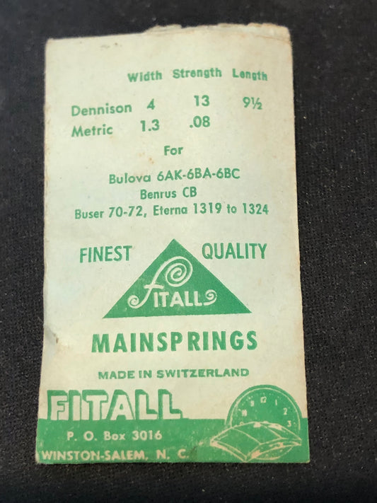 FITALL Mainspring for Bulova caliber 6AK, 6BA, 6BC, Eterna 1319 to 1324 - Steel