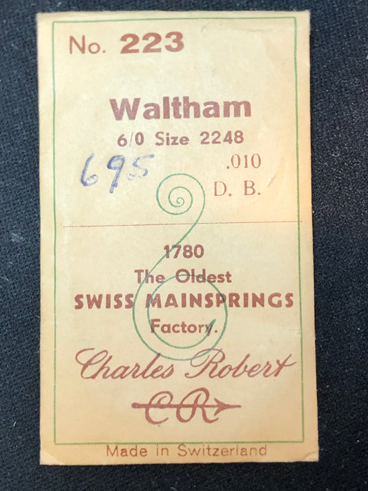 CR Mainspring #223 for Waltham 6/0s Factory No. 2248 - Steel