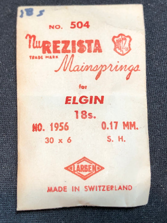 NuRezista Mainspring #504 for Elgin 18s Veritas Factory No. 1956 - Steel