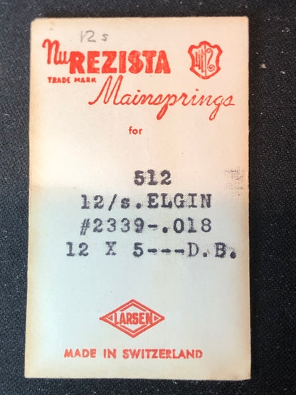 NuRezista Mainspring No. 512 for Elgin 12s Factory No. 2339 - Steel
