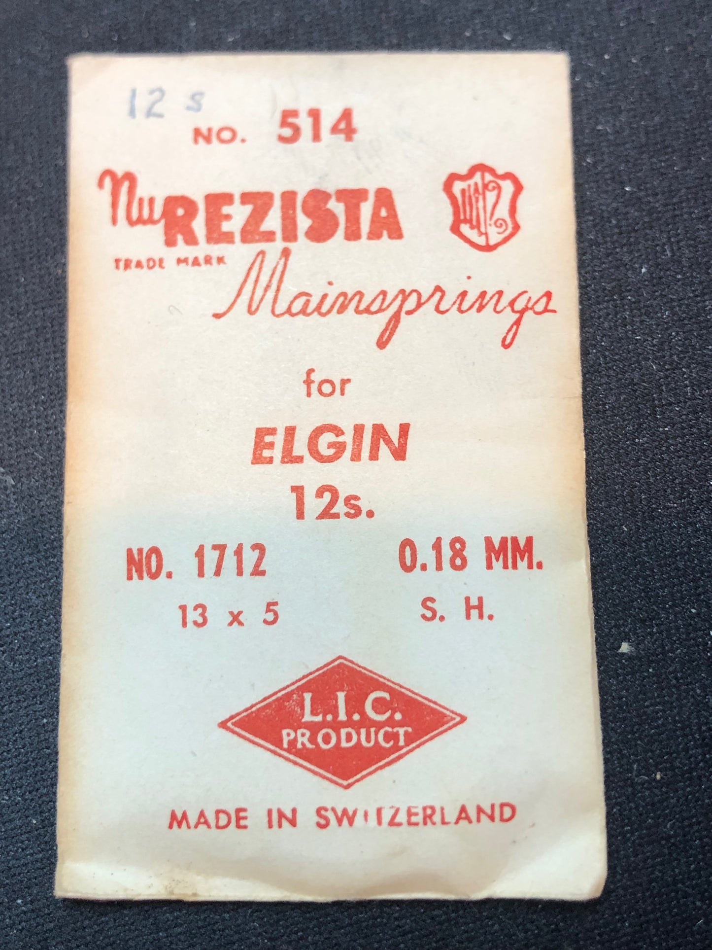 NuRezista Mainspring #514 for Elgin 12s Factory No. 1712 - Steel