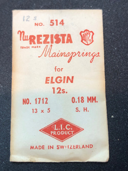 NuRezista Mainspring #514 for Elgin 12s Factory No. 1712 - Steel