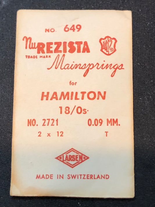 NuREZISTA Mainspring #649 for 18/0s Hamilton No. 2721 - Steel