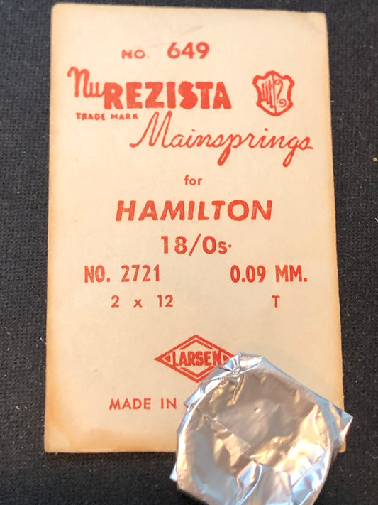 NuREZISTA Mainspring #649 for 18/0s Hamilton No. 2721 - Steel