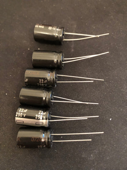 6 x 22uf 250v Panasonic Radial Electrolytic Capacitors - New