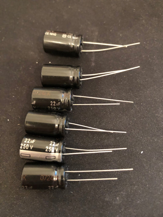 6 x 22uf 250v Panasonic Radial Electrolytic Capacitors - New
