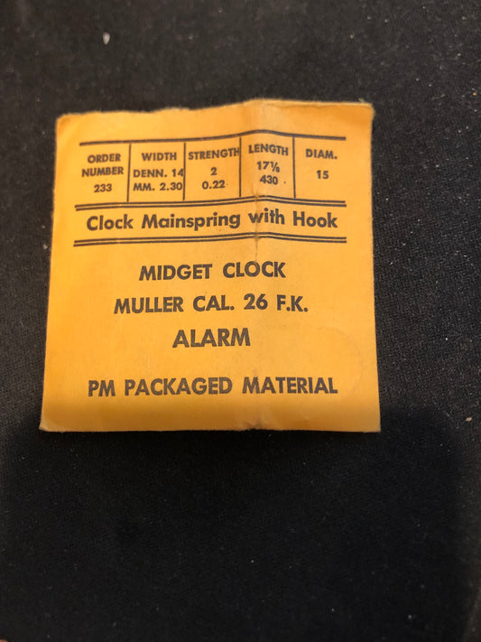 PM Clock ALARM Mainspring CS-233 for Muller Caliber 26 F.K. Alarm Clock