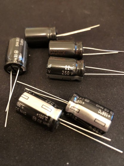 6 x 22uf 250v Panasonic Radial Electrolytic Capacitors - New