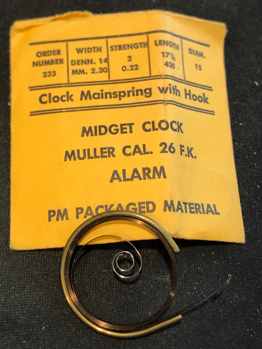 PM Clock ALARM Mainspring CS-233 for Muller Caliber 26 F.K. Alarm Clock
