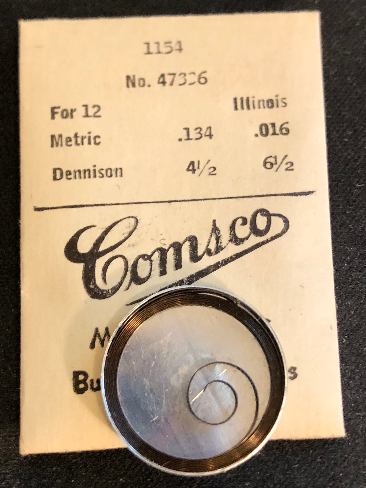 Comsco Mainspring #1154 for Illinois 12s Factory No. 47336 - Steel
