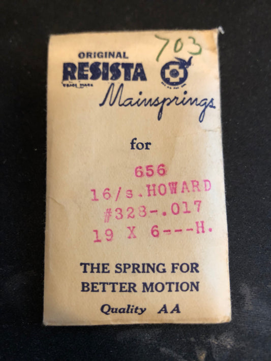 Resista Mainspring #656 for Howard 16s Factory No. 328 - Steel