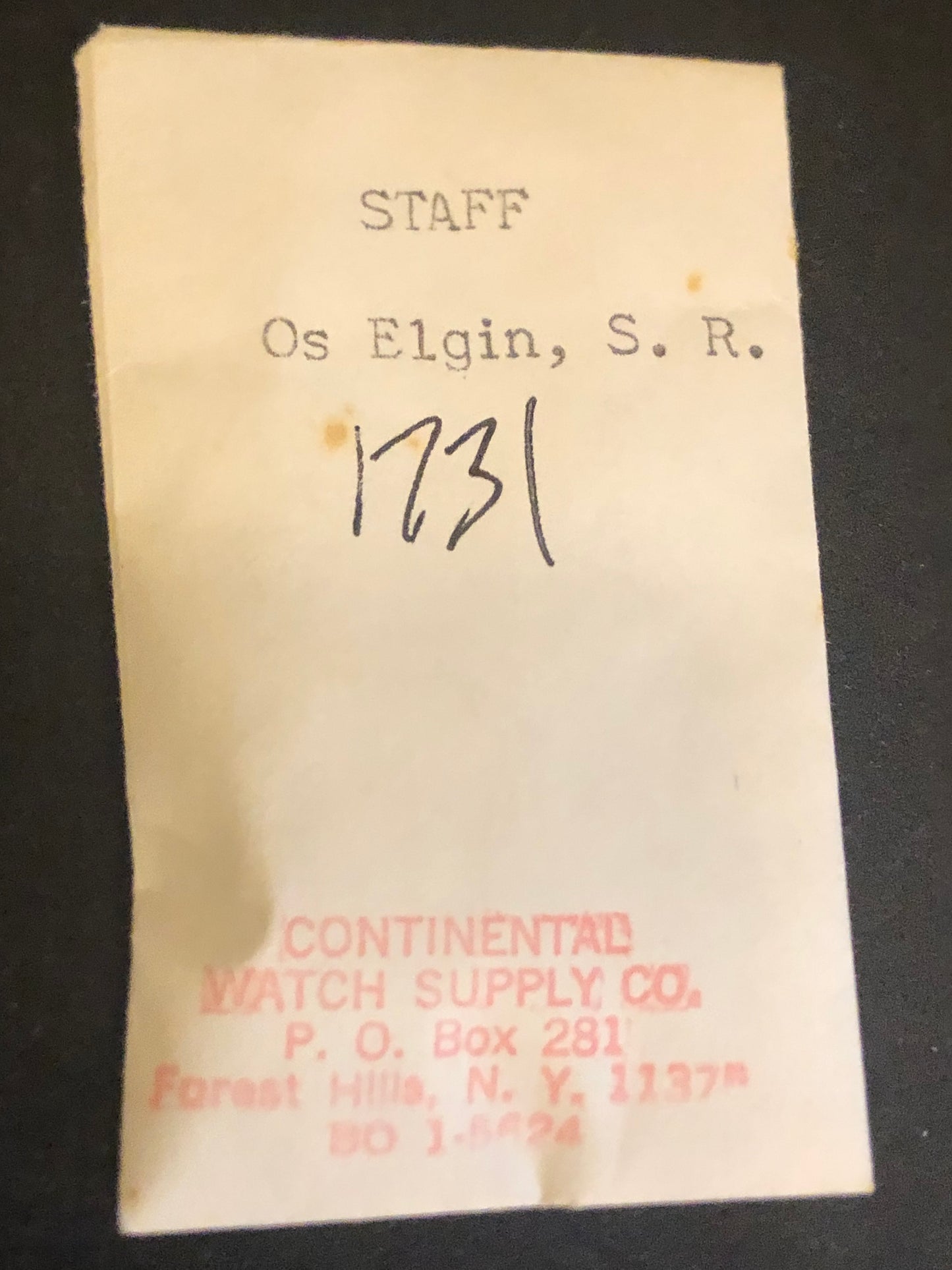 Elgin Balance Staff for 0s Single Roller Factory No. 1731