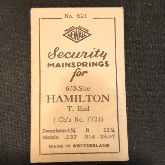 Newall Security Mainspring #621 for Hamilton 6/0s Factory No. 1721 - Steel