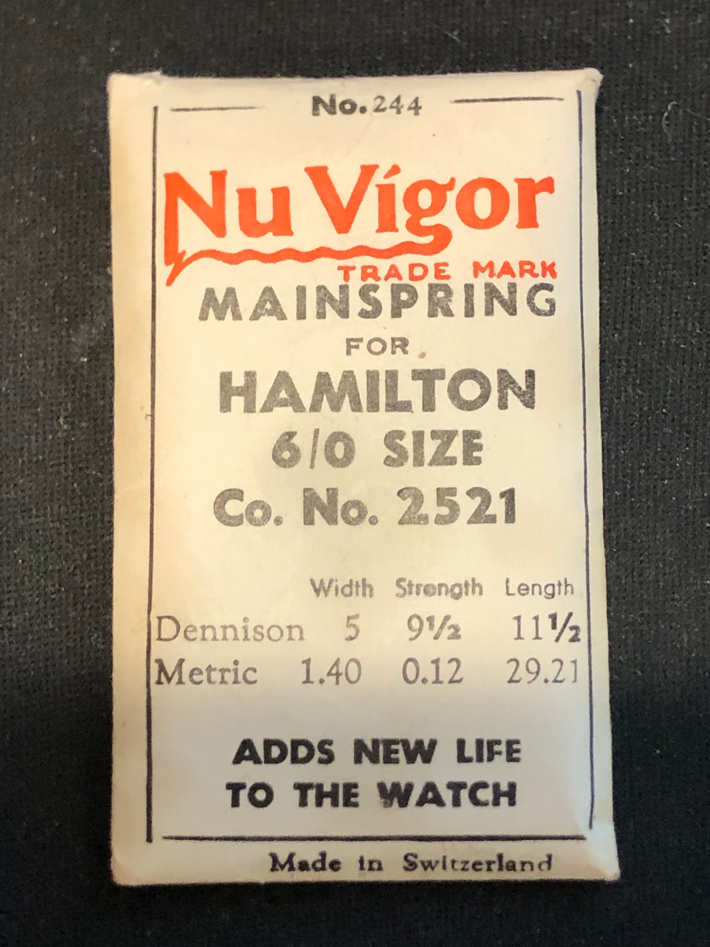 NuVigor Mainspring #244 for Hamilton 6/0s Factory No. 2521 - Steel