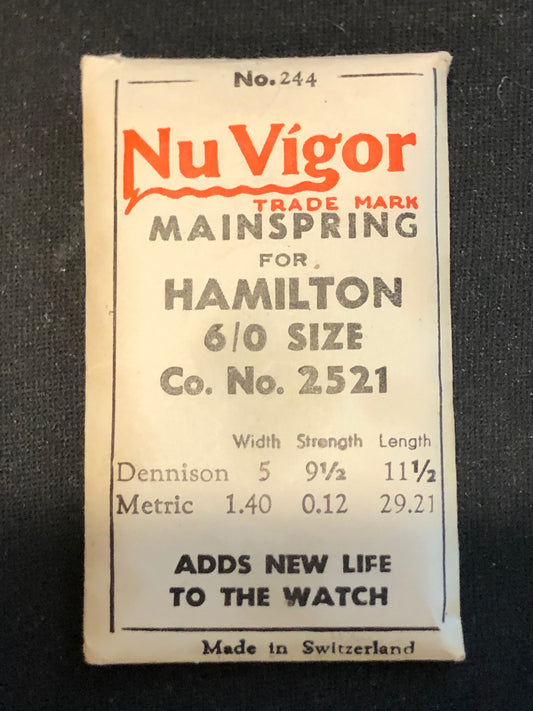 NuVigor Mainspring #244 for Hamilton 6/0s Factory No. 2521 - Steel