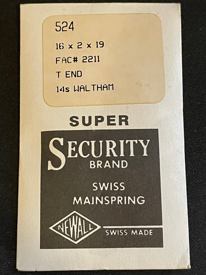 Newall SUPER Mainspring #524 for 14s Waltham No. 2211 - Alloy
