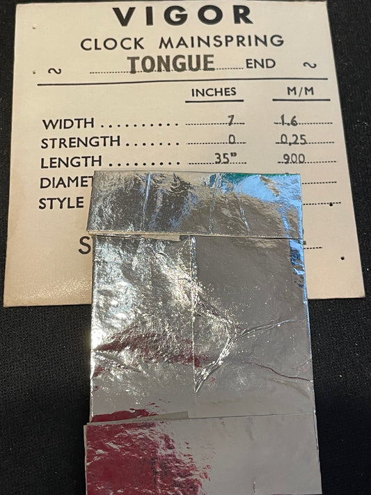 Vigor TONGUE End Clock Mainspring for Jaeger Travel Clock - 7 x 0 x 35" Long - T 160.2