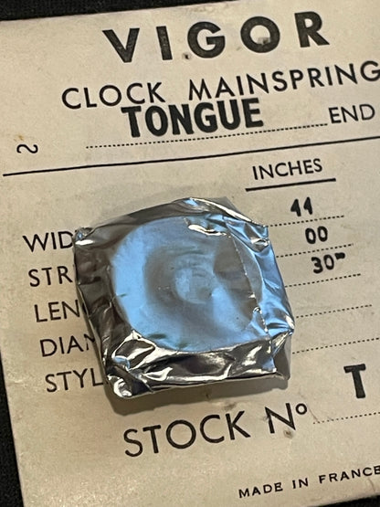Vigor TONGUE End Clock Mainspring for Angelus, Japy & Jaz Clocks - 44 x 00 x 30" Long - T 530-1