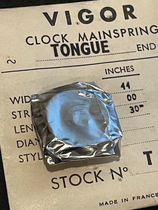 Vigor TONGUE End Clock Mainspring for Angelus, Japy & Jaz Clocks - 44 x 00 x 30" Long - T 530-1
