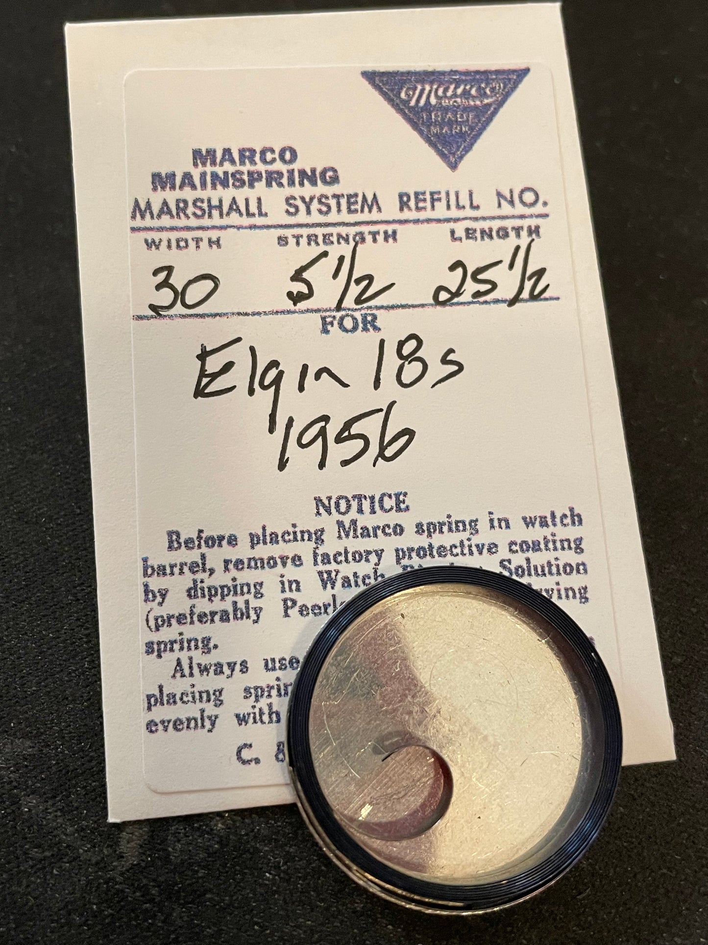 Marco Mainspring #100 for Elgin 18s Veritas No. 1956 - Steel