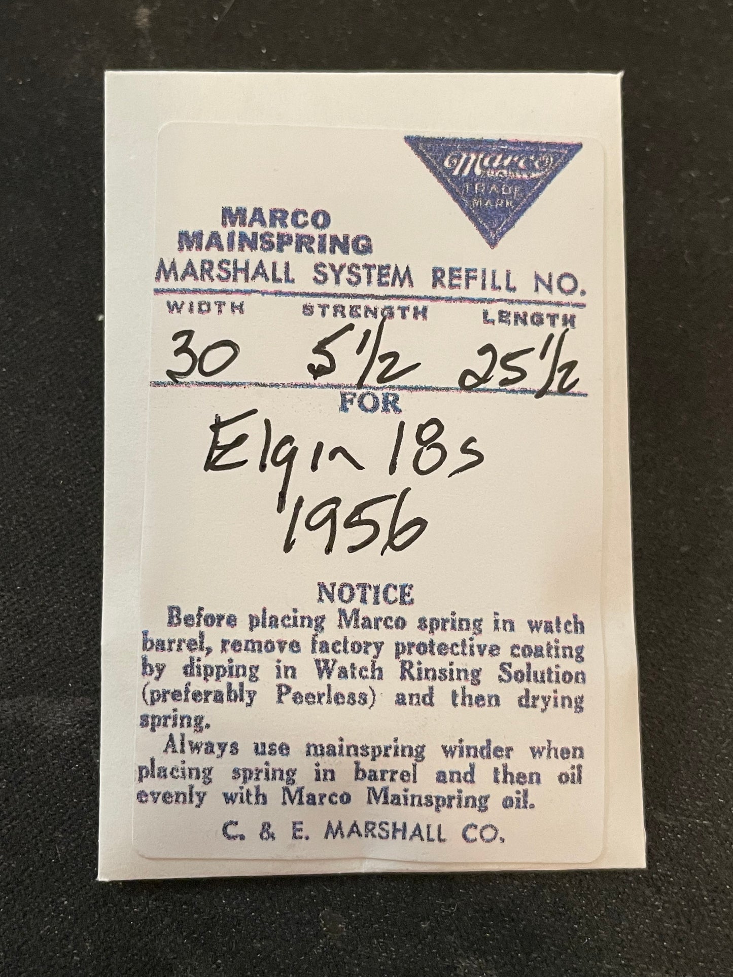 Marco Mainspring #100 for Elgin 18s Veritas No. 1956 - Steel