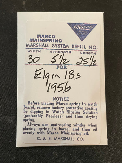 Marco Mainspring #100 for Elgin 18s Veritas No. 1956 - Steel