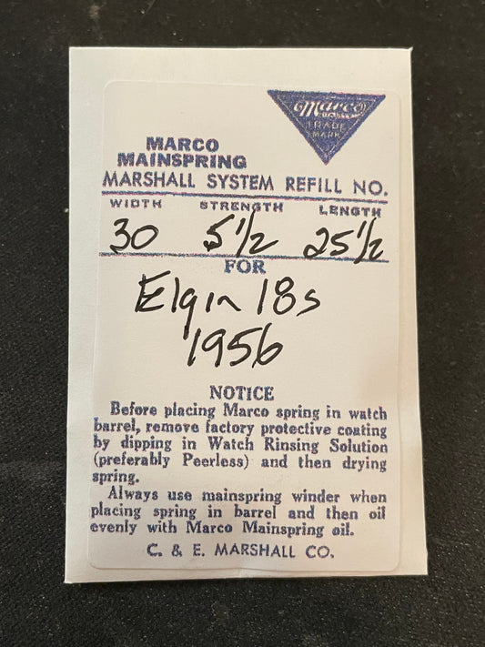 Marco Mainspring #100 for Elgin 18s Veritas No. 1956 - Steel