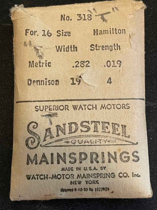 Sandsteel Mainspring for Hamilton 16s Factory No. 318 - Steel
