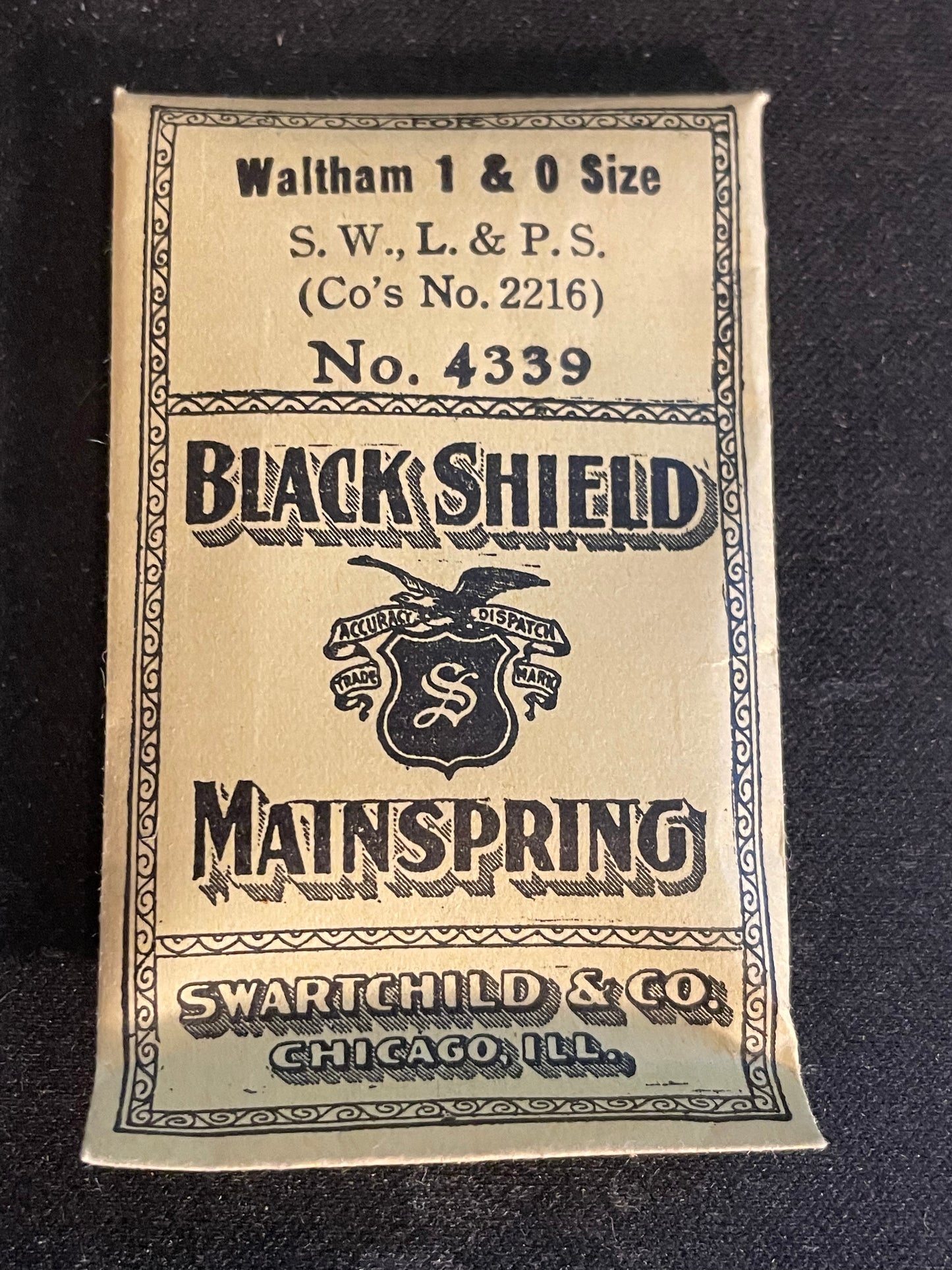 Swartchild Black Shield Mainspring #4339 for Waltham 1s & 0s No. 2216 - Steel