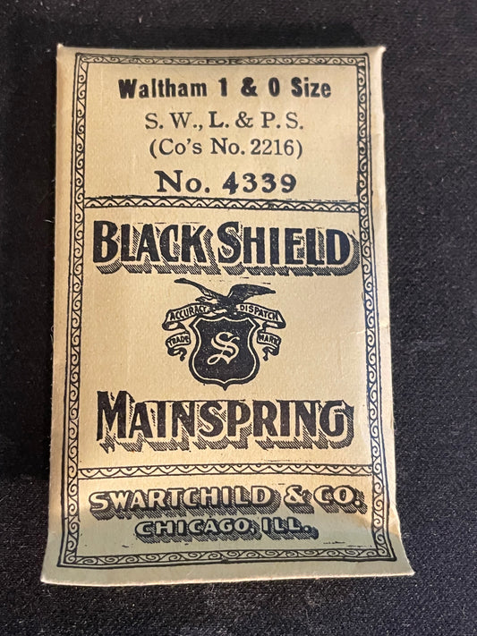 Swartchild Black Shield Mainspring #4339 for Waltham 1s & 0s No. 2216 - Steel