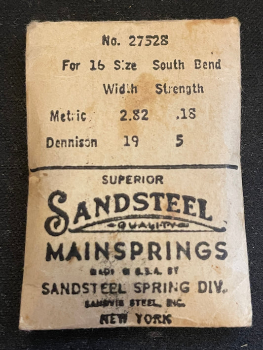 Sandsteel Mainspring - South Bend 16s No. 27528 - Steel