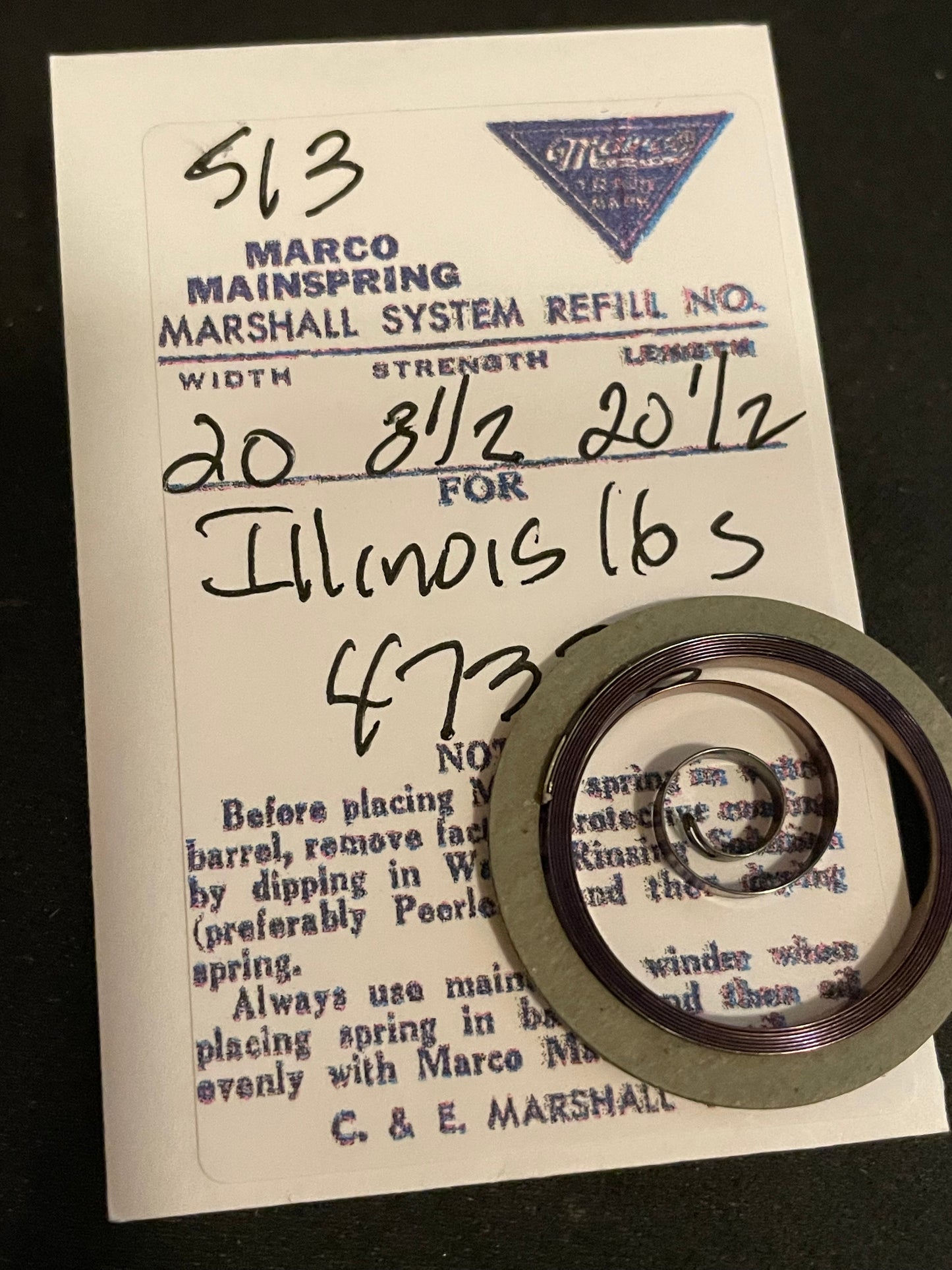 Marco Mainspring #513 for 16s Illinois Factory No. 47333 - Steel