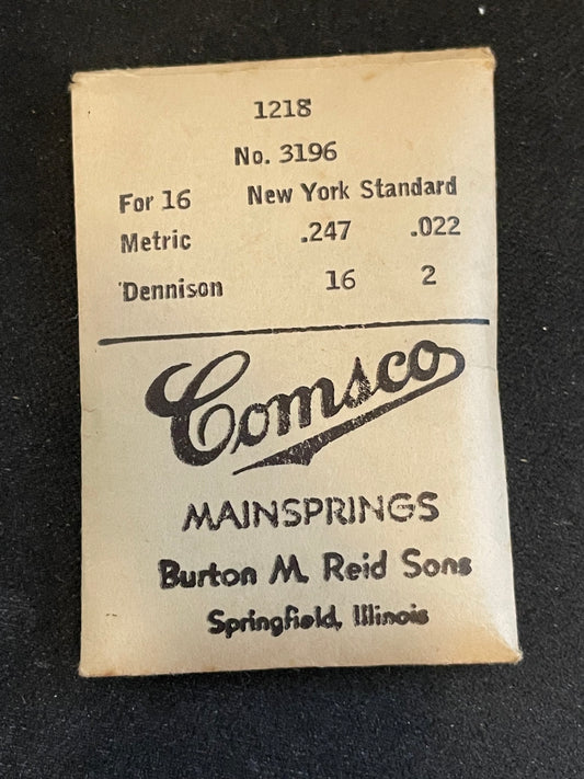 Comsco Mainspring #1218 for 16s N.Y. Standard Factory No. 3196 - Steel