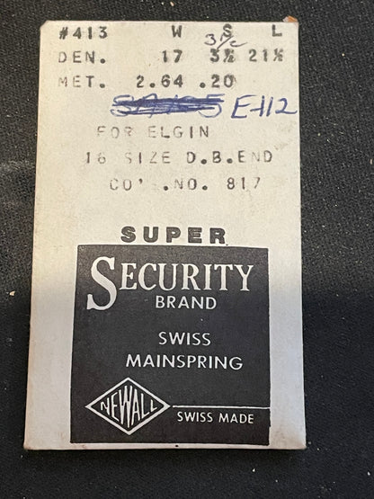 Newall SUPER Mainspring #413 for 16s Elgin No. 817 - Alloy