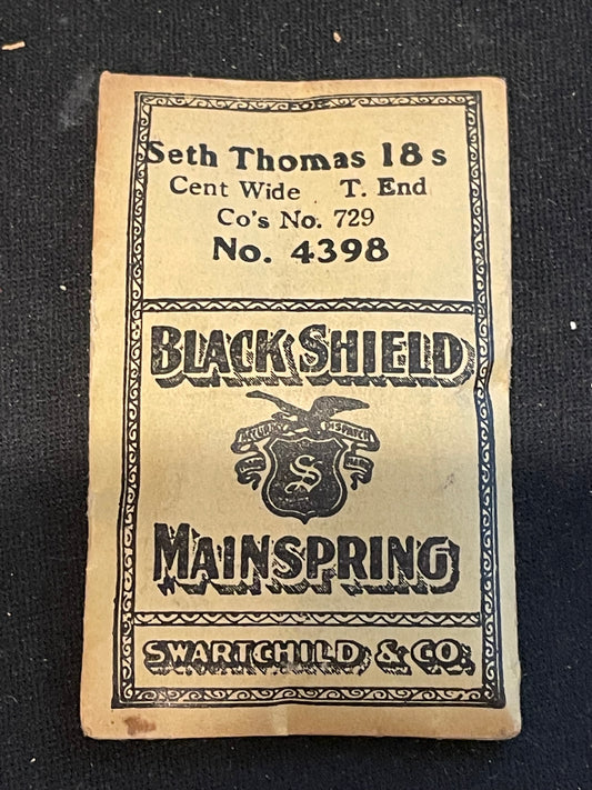 Swartchild Black Shield Mainspring for Seth Thomas 18s No. 729 - Steel