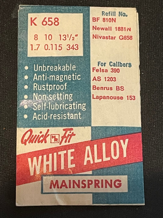 HR Quick Fit Mainspring K658 for Felsa 390, AS 1203, Benrus BS, Lapanouse 153 - Alloy